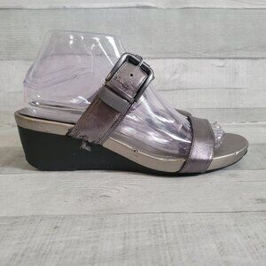 Bandolino Womens Metallic Wedge Sandals With Adjustable Buckle